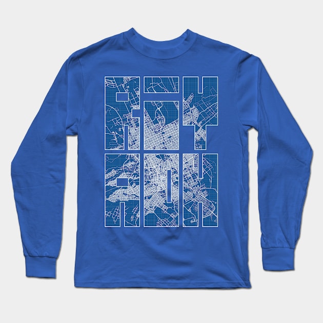 Riyadh, Saudi Arabia City Map Typography - Blueprint Long Sleeve T-Shirt by deMAP Studio